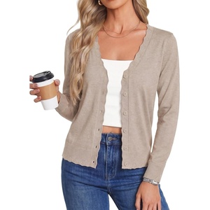 image:imageGRACE KARIN Womens Wool Blend Long Sleeve V Neck Button Up Lightweight Cardigan Sweater Open Front Dressy Casual ShrugsKhaki