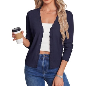 image:imageGRACE KARIN Womens Wool Blend Long Sleeve V Neck Button Up Lightweight Cardigan Sweater Open Front Dressy Casual ShrugsNavy Blue