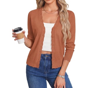 image:imageGRACE KARIN Womens Wool Blend Long Sleeve V Neck Button Up Lightweight Cardigan Sweater Open Front Dressy Casual ShrugsPumpkin Orange