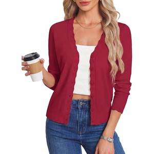 image:imageGRACE KARIN Womens Wool Blend Long Sleeve V Neck Button Up Lightweight Cardigan Sweater Open Front Dressy Casual ShrugsRed