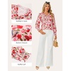 image:imageGRACE KARIN Womens Boho Floral Tops 2026 Fall Button Down Long Sleeve Blouses Dressy Casual V Neck Work Trendy ShirtsRed Pink Floral