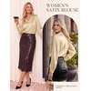 image:imageGRACE KARIN Womens Business Casual Tops Long Sleeve Work Satin Blouses Dressy V Neck Silk Shirts Fall Trendy OutfitsApricot