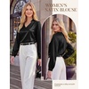 image:imageGRACE KARIN Womens Business Casual Tops Long Sleeve Work Satin Blouses Dressy V Neck Silk Shirts Fall Trendy OutfitsBlack