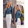 image:imageGRACE KARIN Womens Business Casual Tops Long Sleeve Work Satin Blouses Dressy V Neck Silk Shirts Fall Trendy OutfitsBlue