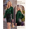 image:imageGRACE KARIN Womens Business Casual Tops Long Sleeve Work Satin Blouses Dressy V Neck Silk Shirts Fall Trendy OutfitsDark Green