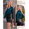 image:imageGRACE KARIN Womens Business Casual Tops Long Sleeve Work Satin Blouses Dressy V Neck Silk Shirts Fall Trendy OutfitsPeacock Blue