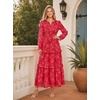 image:imageGRACE KARIN Womens Floral Long Sleeve Maxi Dress 2026 V Neck Fall Wedding Guest Outfits Boho Flowy Dresses with PocketsRed Floral