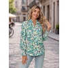 image:imageGRACE KARIN Womens Floral Long Sleeve Tops 2026 Summer V Neck Chiffon Blouses Dressy Casual Print Work Shirts Boho ClothesGreen Wave
