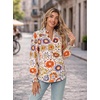 image:imageGRACE KARIN Womens Floral Long Sleeve Tops 2026 Summer V Neck Chiffon Blouses Dressy Casual Print Work Shirts Boho ClothesOrange Honeycomb Folk