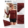 image:imageGRACE KARIN Womens Long Sleeve Off Shoulder Tops Sexy Slim Fitted Y2K Going Out Tops Fall Fashion Outfits 2026Wine Red