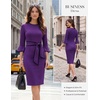 image:imageGRACE KARIN Work Dresses for Women 34 Sleeve Bodycon Pencil Business Outfits Color Block Office Church Clothes with BeltDeep Purple