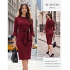 image:imageGRACE KARIN Work Dresses for Women 34 Sleeve Bodycon Pencil Business Outfits Color Block Office Church Clothes with BeltWine