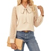 image:imageGARCE KARIN Women Bow Tie Neck Tops 2026 Fall Lace Long Sleeve Blouse Business Dressy Casual Shirt Work Office FormalApricot