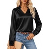image:imageGRACE KARIN Womens Business Casual Tops Long Sleeve Work Satin Blouses Dressy V Neck Silk Shirts Fall Trendy OutfitsBlack