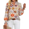 image:imageGRACE KARIN Womens Floral Long Sleeve Tops 2026 Summer V Neck Chiffon Blouses Dressy Casual Print Work Shirts Boho ClothesOrange Honeycomb Folk