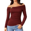 image:imageGRACE KARIN Womens Long Sleeve Off Shoulder Tops Sexy Slim Fitted Y2K Going Out Tops Fall Fashion Outfits 2026Wine Red