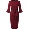 image:imageGRACE KARIN Work Dresses for Women 34 Sleeve Bodycon Pencil Business Outfits Color Block Office Church Clothes with BeltWine