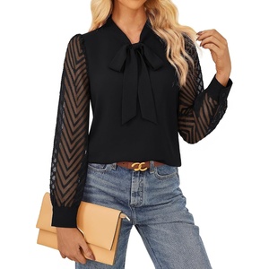 image:imageGARCE KARIN Women Bow Tie Neck Tops 2026 Fall Lace Long Sleeve Blouse Business Dressy Casual Shirt Work Office FormalBlack
