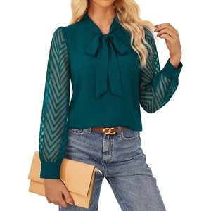 image:imageGARCE KARIN Women Bow Tie Neck Tops 2026 Fall Lace Long Sleeve Blouse Business Dressy Casual Shirt Work Office FormalPeacock Blue