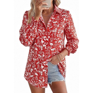 image:imageGRACE KARIN Womens Button Down Floral Print Shirts Dressy Casual Long Sleeve Blouses 2026 Business Work Outfits TopsRed White Floral