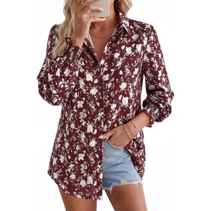 image:imageGRACE KARIN Womens Button Down Floral Print Shirts Dressy Casual Long Sleeve Blouses 2026 Business Work Outfits TopsReddish Brown