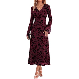 image:imageGRACE KARIN Womens Floral Long Sleeve DressesFormal Bodycon Wedding Guest DressV Neck Mesh Cocktail Maxi DressesDark Wine