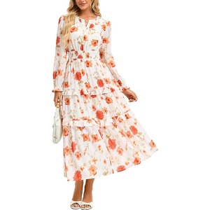 image:imageGRACE KARIN Womens Floral Long Sleeve Maxi Dress 2026 V Neck Fall Wedding Guest Outfits Boho Flowy Dresses with PocketsOrange Floral
