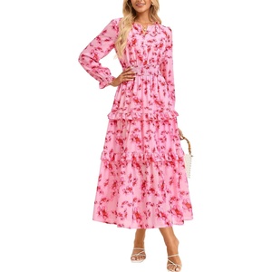 image:imageGRACE KARIN Womens Floral Long Sleeve Maxi Dress 2026 V Neck Fall Wedding Guest Outfits Boho Flowy Dresses with PocketsPink Floral