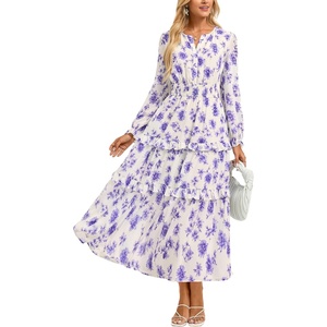 image:imageGRACE KARIN Womens Floral Long Sleeve Maxi Dress 2026 V Neck Fall Wedding Guest Outfits Boho Flowy Dresses with PocketsPurple Floral
