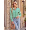 image:imageGRACE KARIN Women Striped Button Down Shirts Dressy Casual Cotton Ruffled Long Sleeve Tops 2026 Summer Fashion Work ClothesGreen