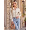 image:imageGRACE KARIN Women Striped Button Down Shirts Dressy Casual Cotton Ruffled Long Sleeve Tops 2026 Summer Fashion Work ClothesKhaki