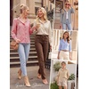 image:imageGRACE KARIN Women Striped Button Down Shirts Dressy Casual Cotton Ruffled Long Sleeve Tops 2026 Summer Fashion Work ClothesSepia