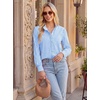 image:imageGRACE KARIN Women Striped Button Down Shirts Dressy Casual Cotton Ruffled Long Sleeve Tops 2026 Summer Fashion Work ClothesSky Blue