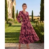 image:imageGRACE KARIN Womens Floral Long Sleeve DressElegance Wedding Guest DressesV Neck Flowy Boho Maxi Dress with PocketDark Red With Red Flowers