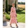 image:imageGRACE KARIN Womens Floral Long Sleeve DressElegance Wedding Guest DressesV Neck Flowy Boho Maxi Dress with PocketGrayish With Pink Flowers