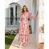 image:imageGRACE KARIN Womens Floral Long Sleeve DressElegance Wedding Guest DressesV Neck Flowy Boho Maxi Dress with PocketGrayish With Pink Flowers