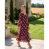 image:imageGRACE KARIN Womens Floral Long Sleeve DressElegance Wedding Guest DressesV Neck Flowy Boho Maxi Dress with PocketRed Brown With Beige Polka Dots