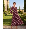 image:imageGRACE KARIN Womens Floral Long Sleeve DressElegance Wedding Guest DressesV Neck Flowy Boho Maxi Dress with PocketRed Brown With Beige Polka Dots