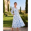 image:imageGRACE KARIN Womens Floral Long Sleeve DressElegance Wedding Guest DressesV Neck Flowy Boho Maxi Dress with PocketWhite With Blue Flowers