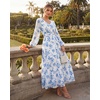 image:imageGRACE KARIN Womens Floral Long Sleeve DressElegance Wedding Guest DressesV Neck Flowy Boho Maxi Dress with PocketWhite With Blue Flowers