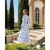 image:imageGRACE KARIN Womens Floral Long Sleeve DressElegance Wedding Guest DressesV Neck Flowy Boho Maxi Dress with PocketWhite With Blue Flowers