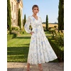 image:imageGRACE KARIN Womens Floral Long Sleeve DressElegance Wedding Guest DressesV Neck Flowy Boho Maxi Dress with PocketWhite With Light Blue Flowers