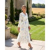 image:imageGRACE KARIN Womens Floral Long Sleeve DressElegance Wedding Guest DressesV Neck Flowy Boho Maxi Dress with PocketWhite With Light Blue Flowers