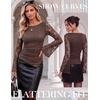 image:imageGRACE KARIN Womens Lace Long Sleeve Going Out Tops 2026 Fall Ruched Y2K Clothes Bell Sleeve Boat Neck Cute Shirt AsymmetricalCoffee Rose Lace