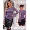 image:imageGRACE KARIN Womens Lace Long Sleeve Going Out Tops 2026 Fall Ruched Y2K Clothes Bell Sleeve Boat Neck Cute Shirt AsymmetricalDusty Purple Rose Lace