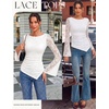 image:imageGRACE KARIN Womens Lace Long Sleeve Going Out Tops 2026 Fall Ruched Y2K Clothes Bell Sleeve Boat Neck Cute Shirt AsymmetricalWhite Rose Lace