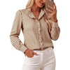 image:imageGRACE KARIN Women Striped Button Down Shirts Dressy Casual Cotton Ruffled Long Sleeve Tops 2026 Summer Fashion Work ClothesSepia