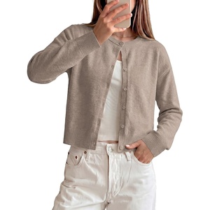 image:imageGRACE KARIN Cropped Cardigan Sweaters for Women Long Sleeve Crew Neck Open Front Jackets Y2K Fall Fashion Clothes 2026Camel
