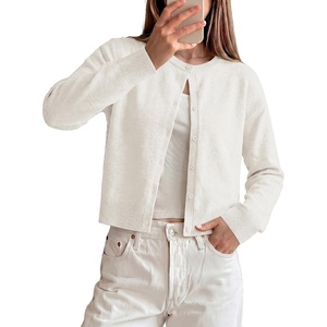 image:imageGRACE KARIN Cropped Cardigan Sweaters for Women Long Sleeve Crew Neck Open Front Jackets Y2K Fall Fashion Clothes 2026Ivory White