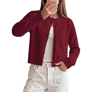 image:imageGRACE KARIN Cropped Cardigan Sweaters for Women Long Sleeve Crew Neck Open Front Jackets Y2K Fall Fashion Clothes 2026Wine Red